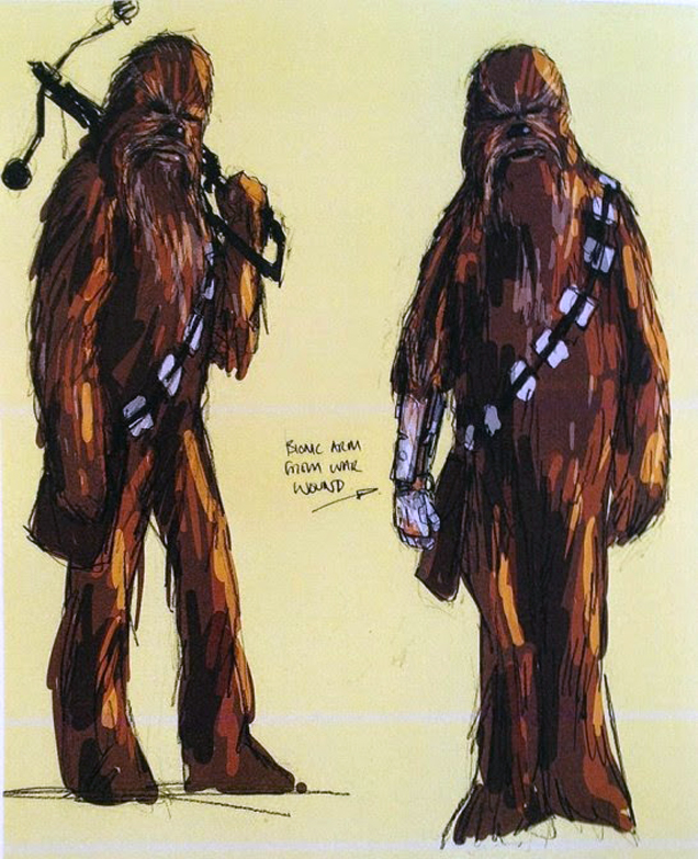 Battle-damaged Chewie with a robot arm.